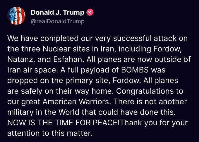 Tweet about Iranian nuclear sites